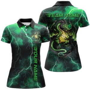Green Thunder Lightning Custom Dragon Pickleball Polo…