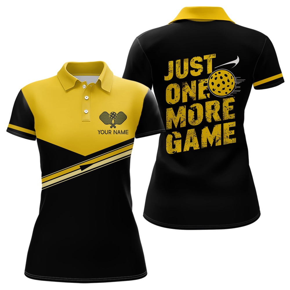 Just One More Game Custom Yellow Pickleball Polo Shirts For Men, Pickleball Uniform Apparel Gifts, Pickleball Polo Shirts