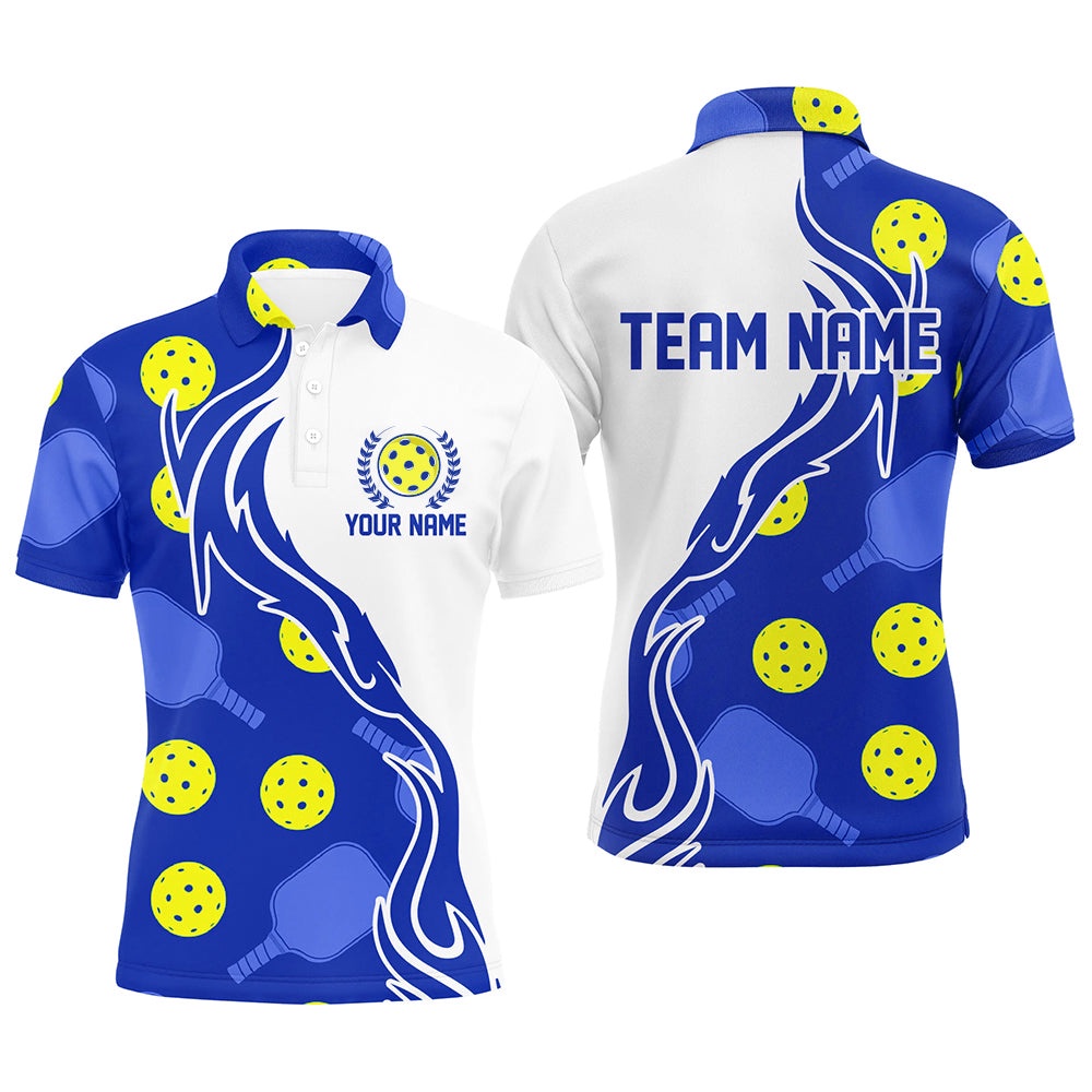 Pickleball Ball And Paddles Custom Pickleball Shirts For Men, Casual Pickleball Polo Tops Blue, Pickleball Polo Shirts
