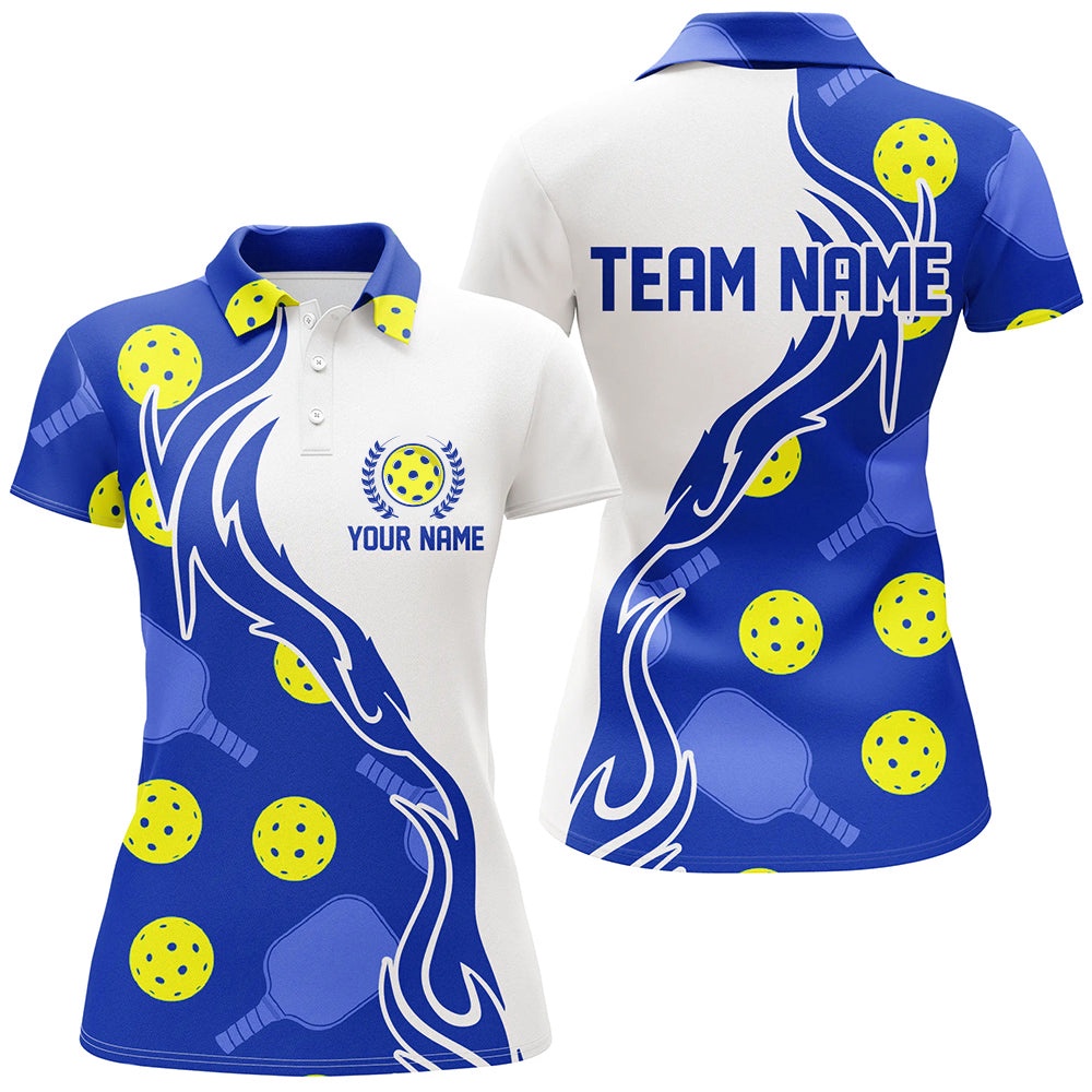 Pickleball Ball And Paddles Custom Pickleball Shirts for ladies, Casual Pickleball Polo Tops Blue, Pickleball Polo Shirts