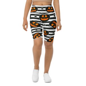 Striped Jack O’lanterns Biker Shorts, Biker Shorts…