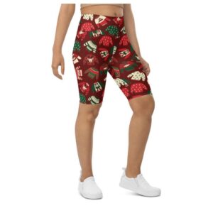 Ugly Christmas Sweater Pattern Biker Shorts, Biker…