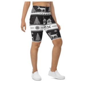 Vintage Black & White Christmas Biker Shorts,…