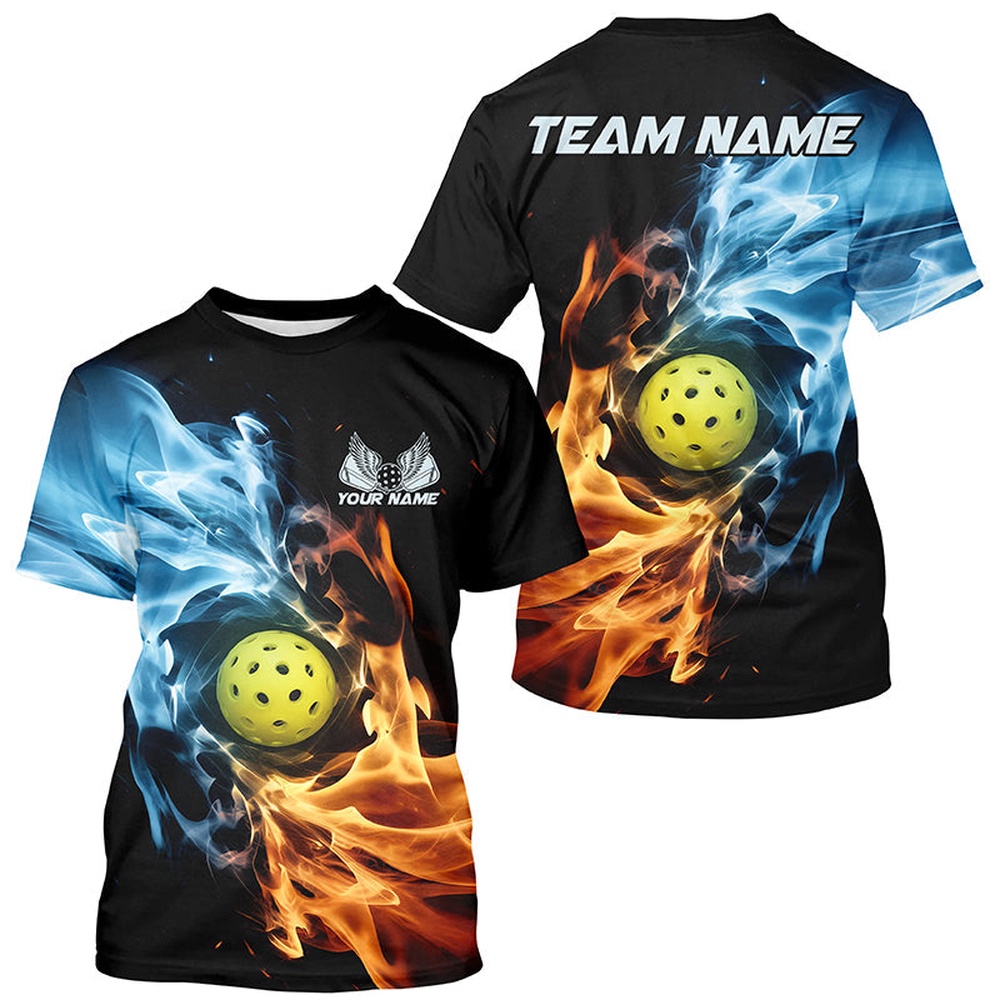 Water And Fire Custom Pickleball T-Shirts For Men, Pickleball Team Pickleball 3D TShirts