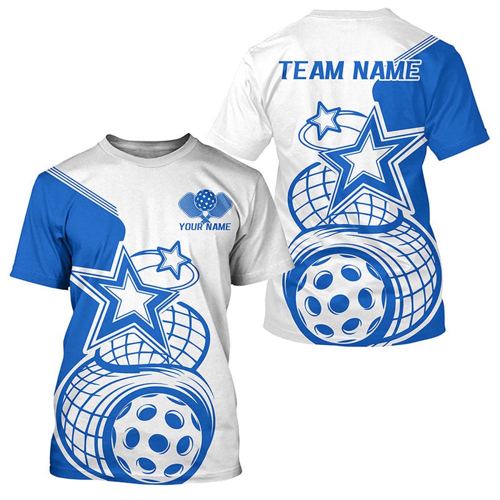 White And Blue Custom Pickleball Star Pickleball T-Shirts For Men, Pickleball Apparel Team Outfits White And Blue Custom Pickleball Star Pickleball T-Shirts For Men, Pickleball Apparel Team Outfits