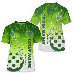 White And Green Custom Flame Pickleball T-Shirts…