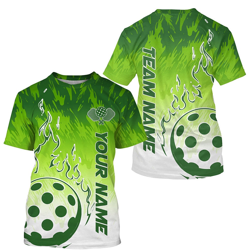 White And Green Custom Flame Pickleball T-Shirts For Men, Pickleball Team Shirt Pickleball Apparel