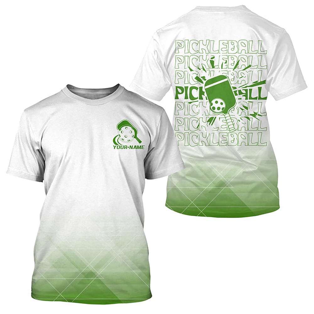 White And Green Custom Pickleball T-Shirts For Men, Pickleball Spirit For Pickleballer