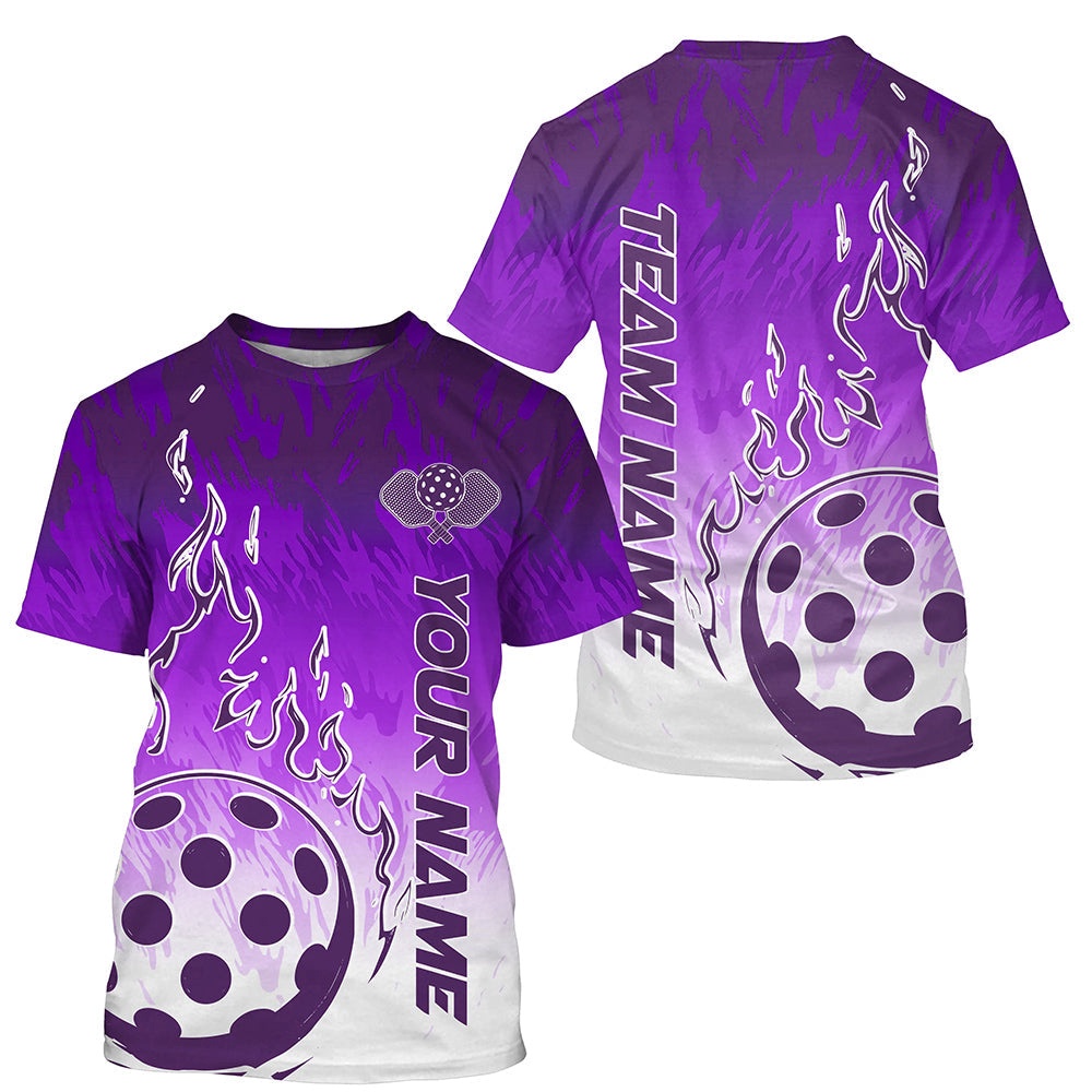 White And Purple Custom Flame Pickleball T-Shirts For Men, Pickleball Team Shirt Pickleball Apparel
