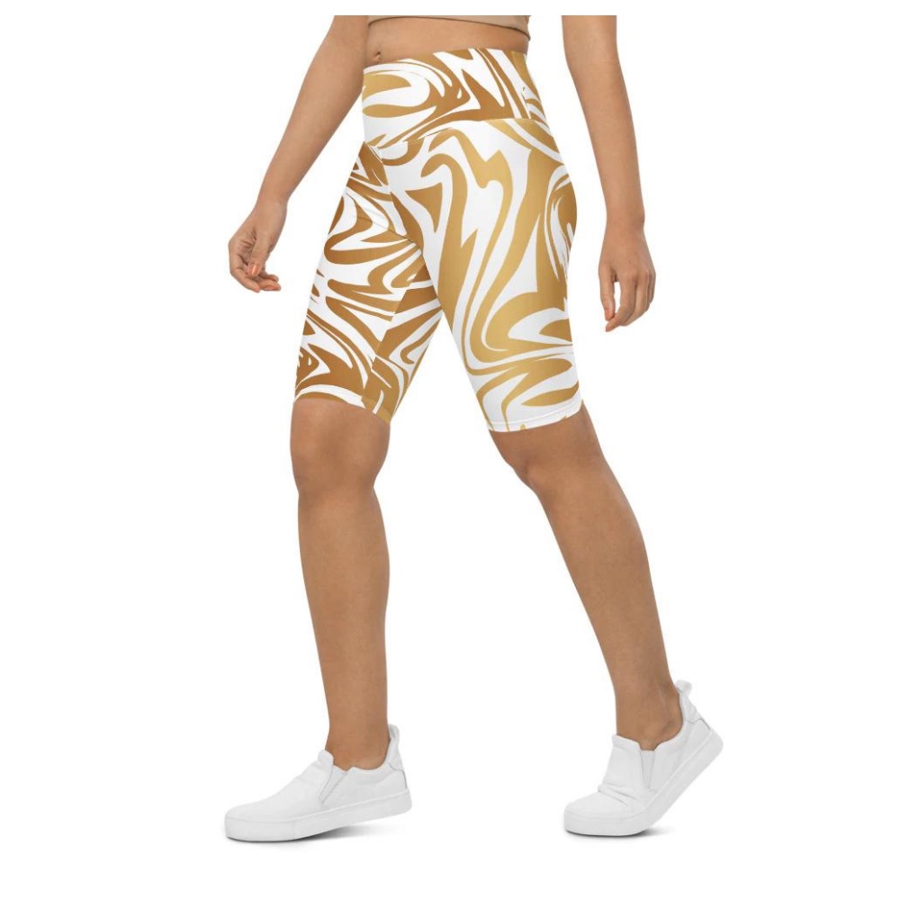 White & Gold Print Biker Shorts, Biker Shorts For Mom, Shorts Mother’s Day, Mother Day Gift