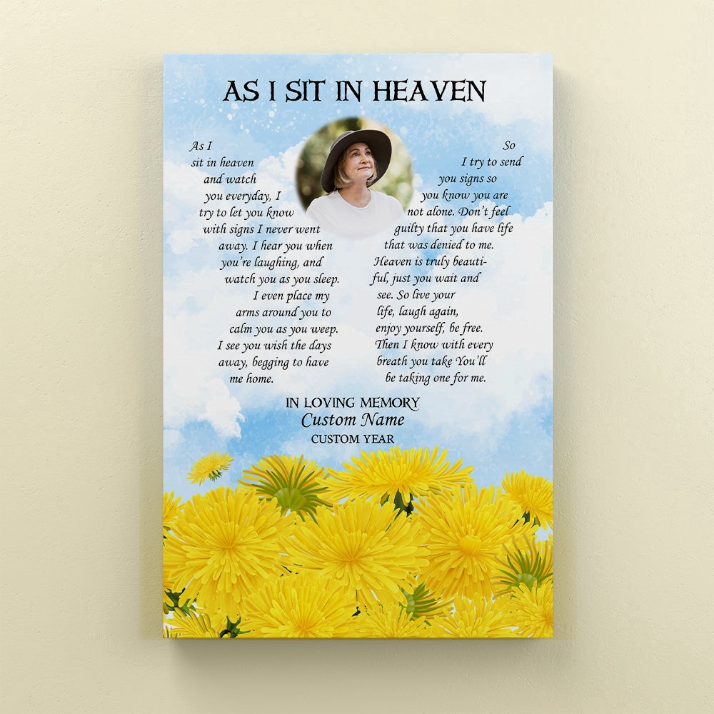 Custom Memorial Canvas, As I Sit In Heaven, Remembrance Gift, Sympathy Wall Art Loss Mom Dad Brother, Wall Art Poster Canvas For Mom