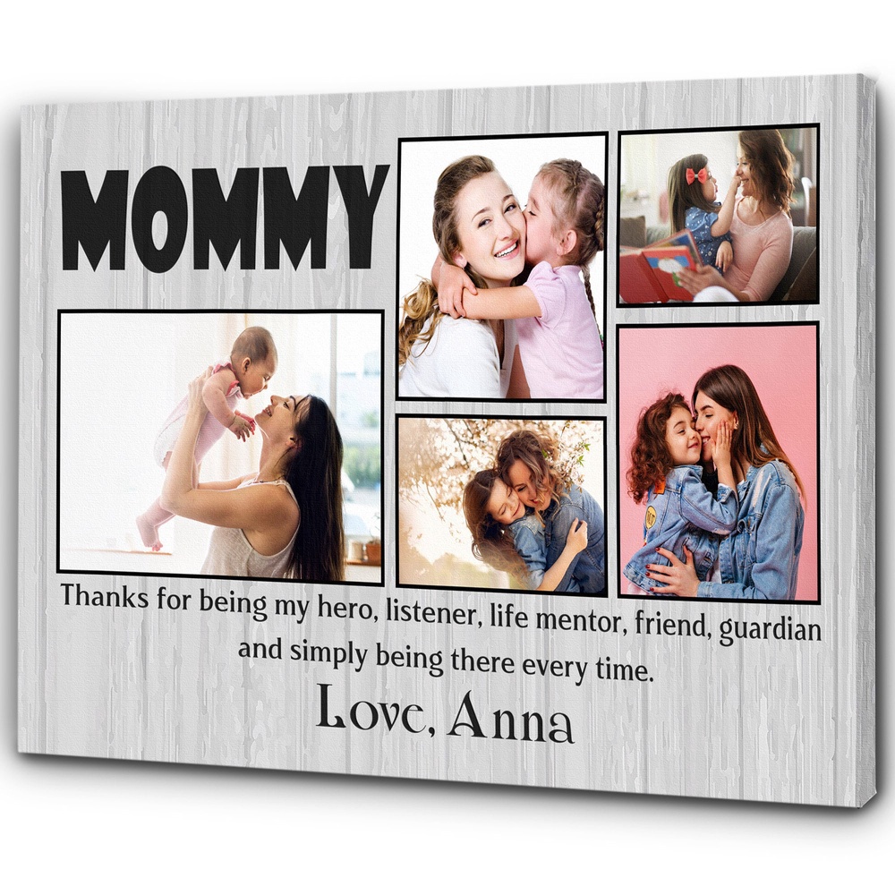Custom Mom Canvas Mommy Photo Collage Wall Art Mom Gift From Daughter Son On Birthday Mothers Day Gift, Wall Art Poster Canvas For Mom
