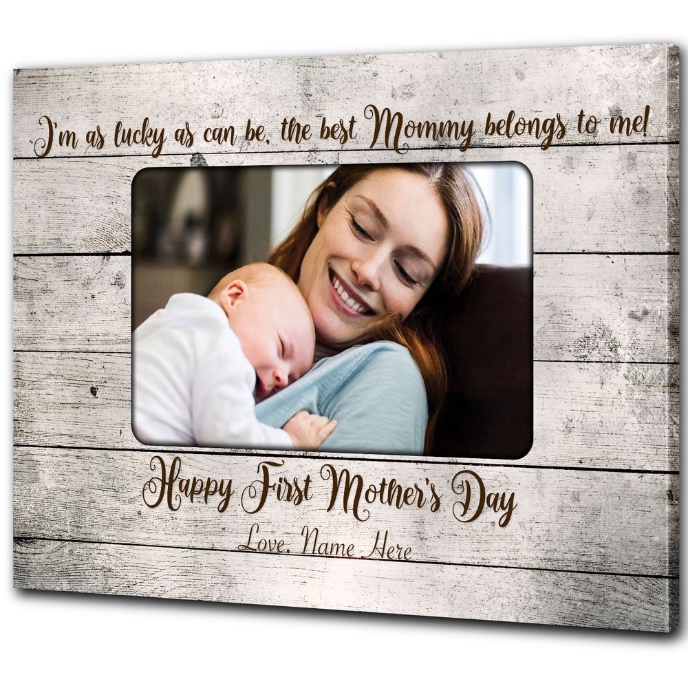 Custom New Mom Canvas Happy First Mother’s Day Gift For Expecting Mom From Baby Bump, Wall Art Poster Canvas For Mom