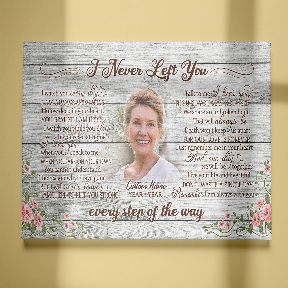 Custom Remembrance Canvas, I Never Left You, Memorial Sympathy Gift For Loss Mom Dad Son Brother, Wall Art Poster Canvas For Mom