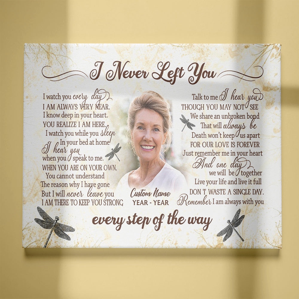 Customized Memorial Canvas, I Never Left You, Remembrance Gift For Loss, In Memory Of Mom Dad Son, Wall Art Poster Canvas For Mom