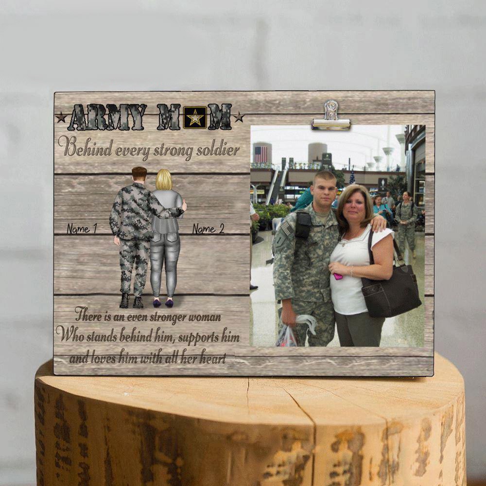 Mother’s Day Custom Photo Frame Army Mom Behind Every Strong Soldier, Personalized Canvas Mother’s Day Gifts For Mom