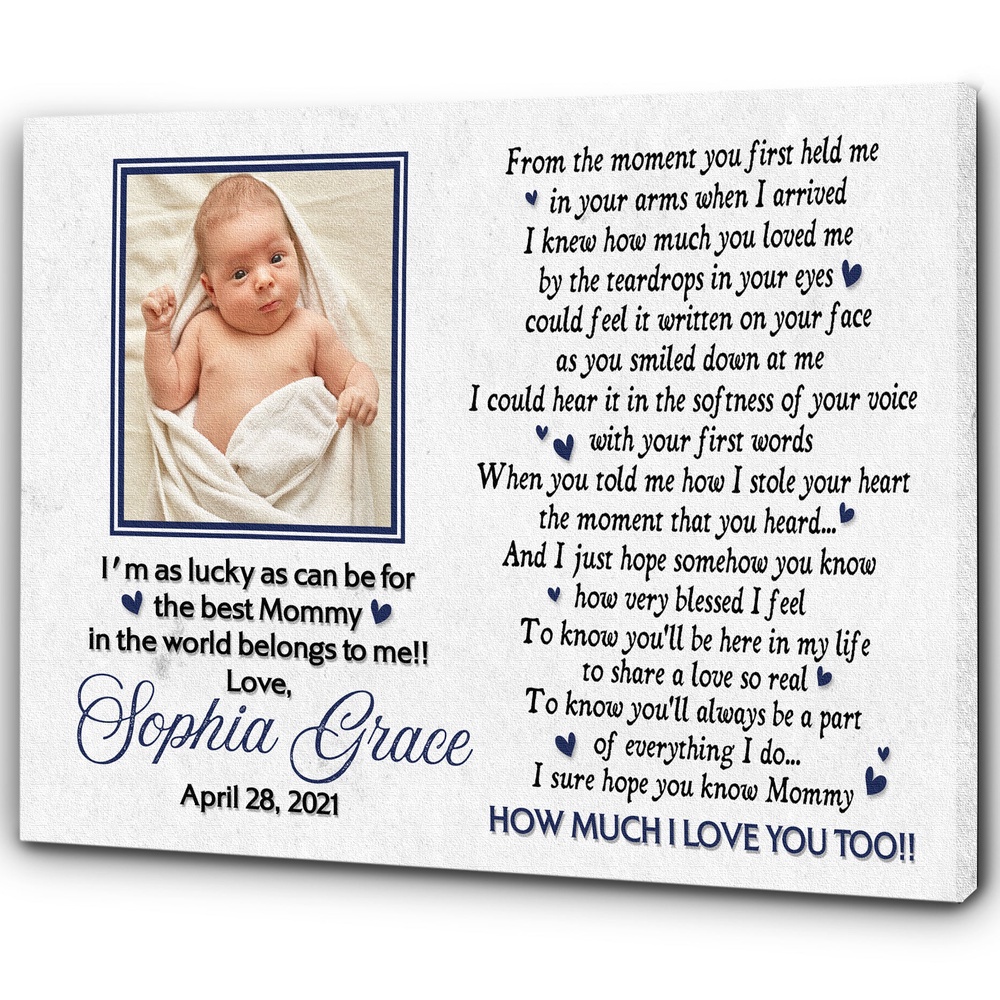 New Mom Canvas Custom Baby Photo, Best Mommy In The World, First Mother’s Day Gift, 1St Time Mother, Wall Art Poster Canvas For Mom