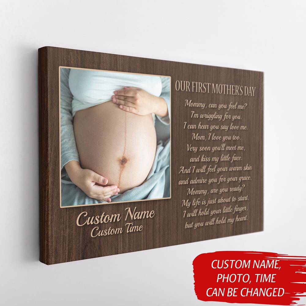 Personalized New Mom Canvas Our First Mother’s Day New Mom Gift For Wife, Expecting Mom From Husband, Wall Art Poster Canvas For Mom